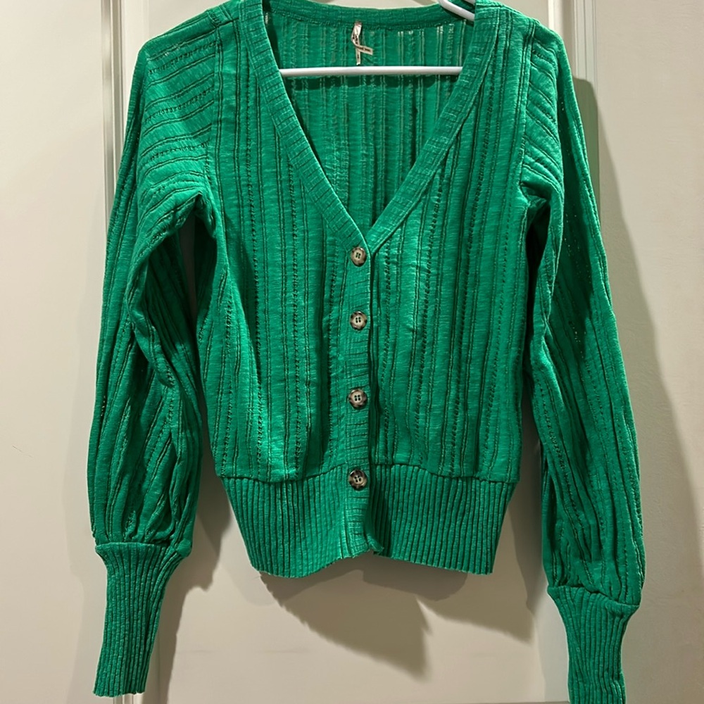 Pete Collection made in America women button down cardigan sweater size S green